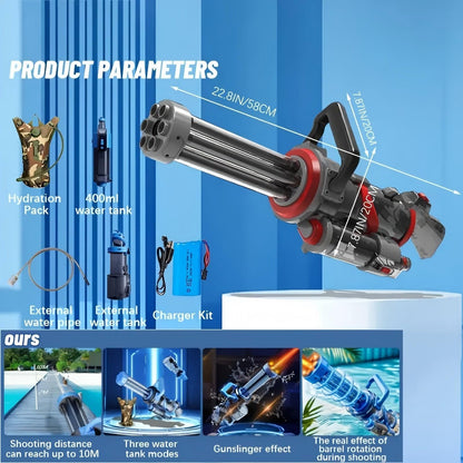 US Local Single Tube Gatling Water Gun With Powerful Pumping And Cool Blue Appearance, Enjoying The Fun Of Summer Coolness