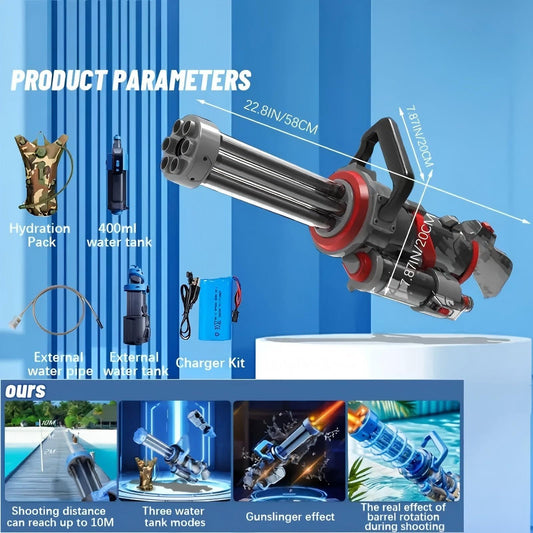 US Local Single Tube Gatling Water Gun With Powerful Pumping And Cool Blue Appearance, Enjoying The Fun Of Summer Coolness