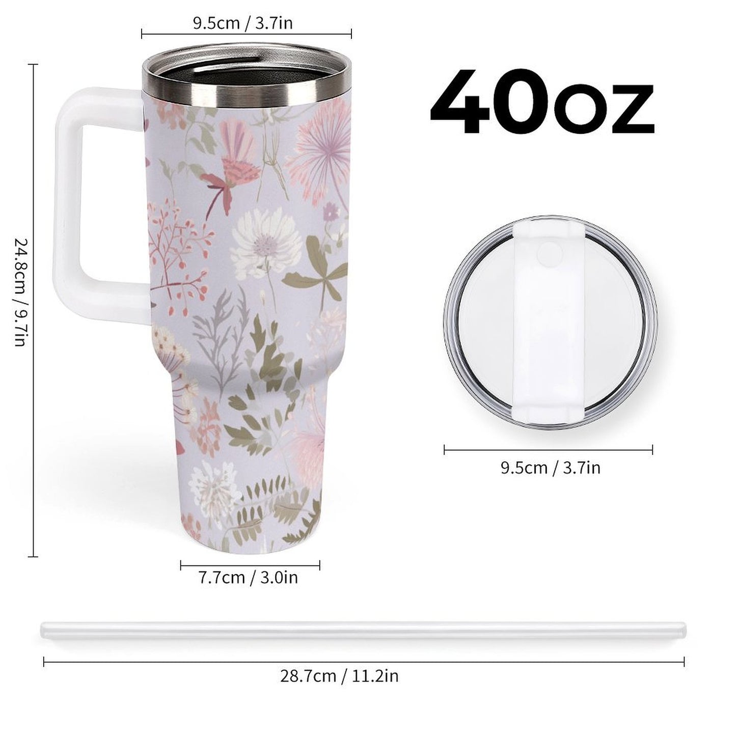 PHDT00436 POD US Local Tumbler 40 oz Large Capacity Car Cup Pure, Flowers
