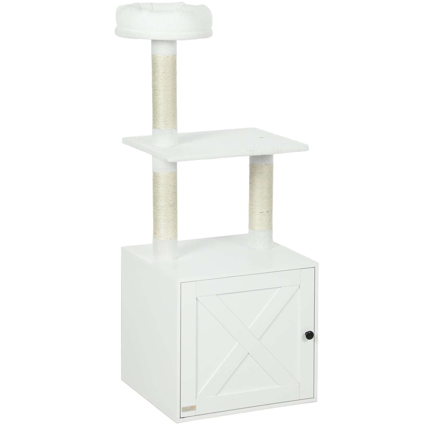 US Local Cat Tree With Litter Box Enclosure, Scratching Posts, Bed, Climbing Platforms For Indoor Cats, White