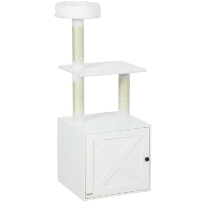 US Local Cat Tree With Litter Box Enclosure, Scratching Posts, Bed, Climbing Platforms For Indoor Cats, White