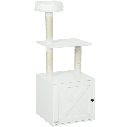 US Local Cat Tree With Litter Box Enclosure, Scratching Posts, Bed, Climbing Platforms For Indoor Cats, White