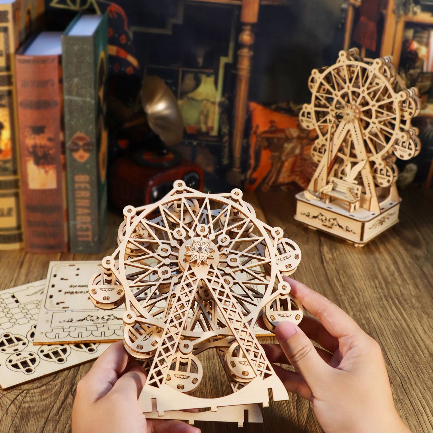 US Local MUSIC PARK 3D Wooden Puzzles Music Box Ferris Wheel DIY Crafts Handmade Model Kits For Women Birthday Gifts