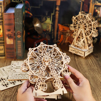 US Local MUSIC PARK 3D Wooden Puzzles Music Box Ferris Wheel DIY Crafts Handmade Model Kits For Women Birthday Gifts