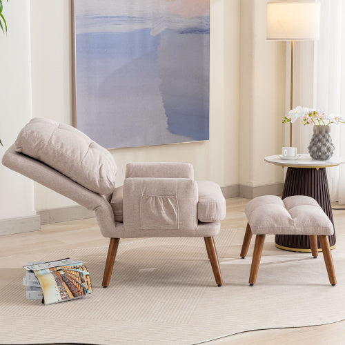 UK Local Lounge Chair With Footrest, 5-stage Adjustable Backrest, Tiltable, Chair With Side Pockets