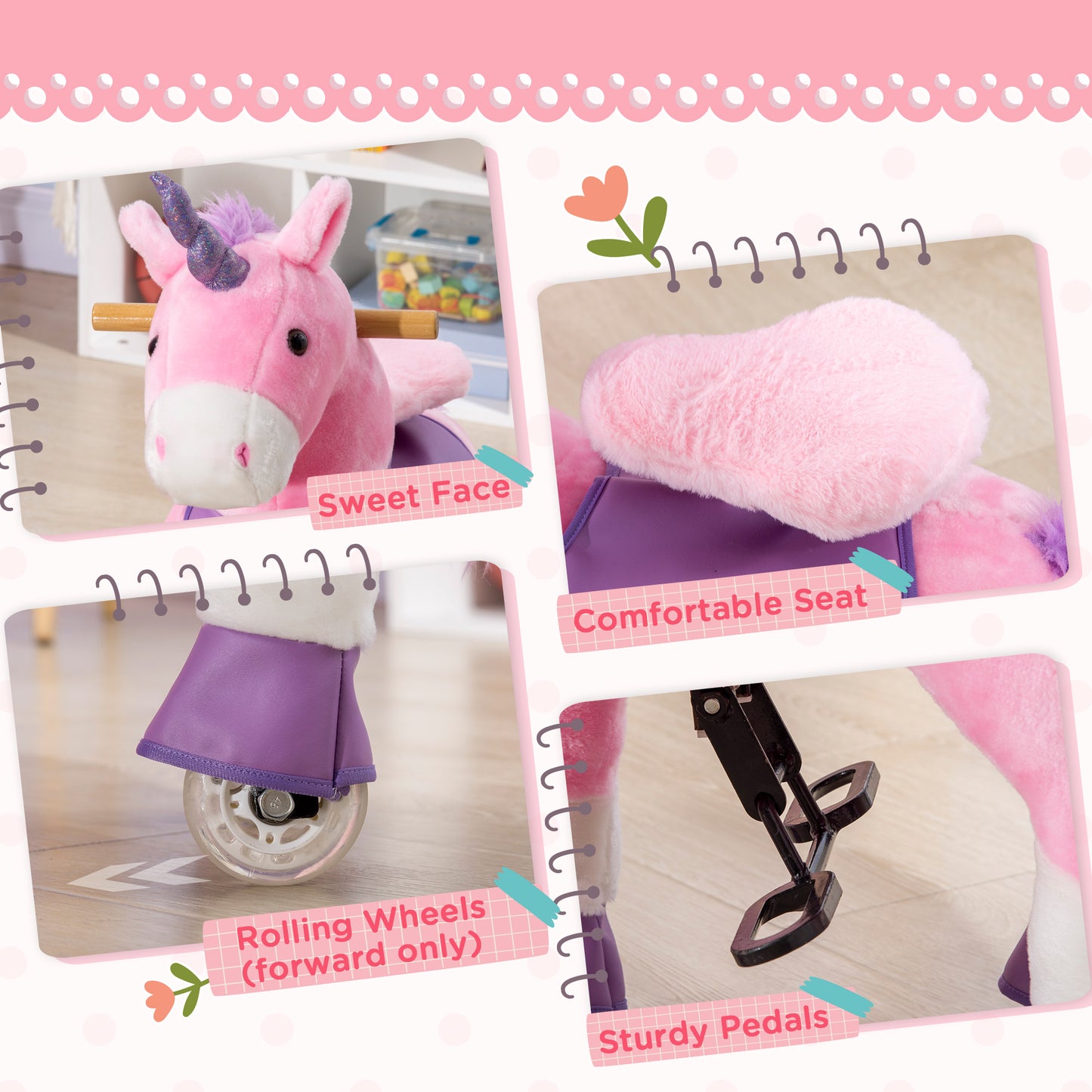 US Local Kids Plush Toy Rocking Horse Pony Toddler Ride on Animal Rocker with Realistic Sounds