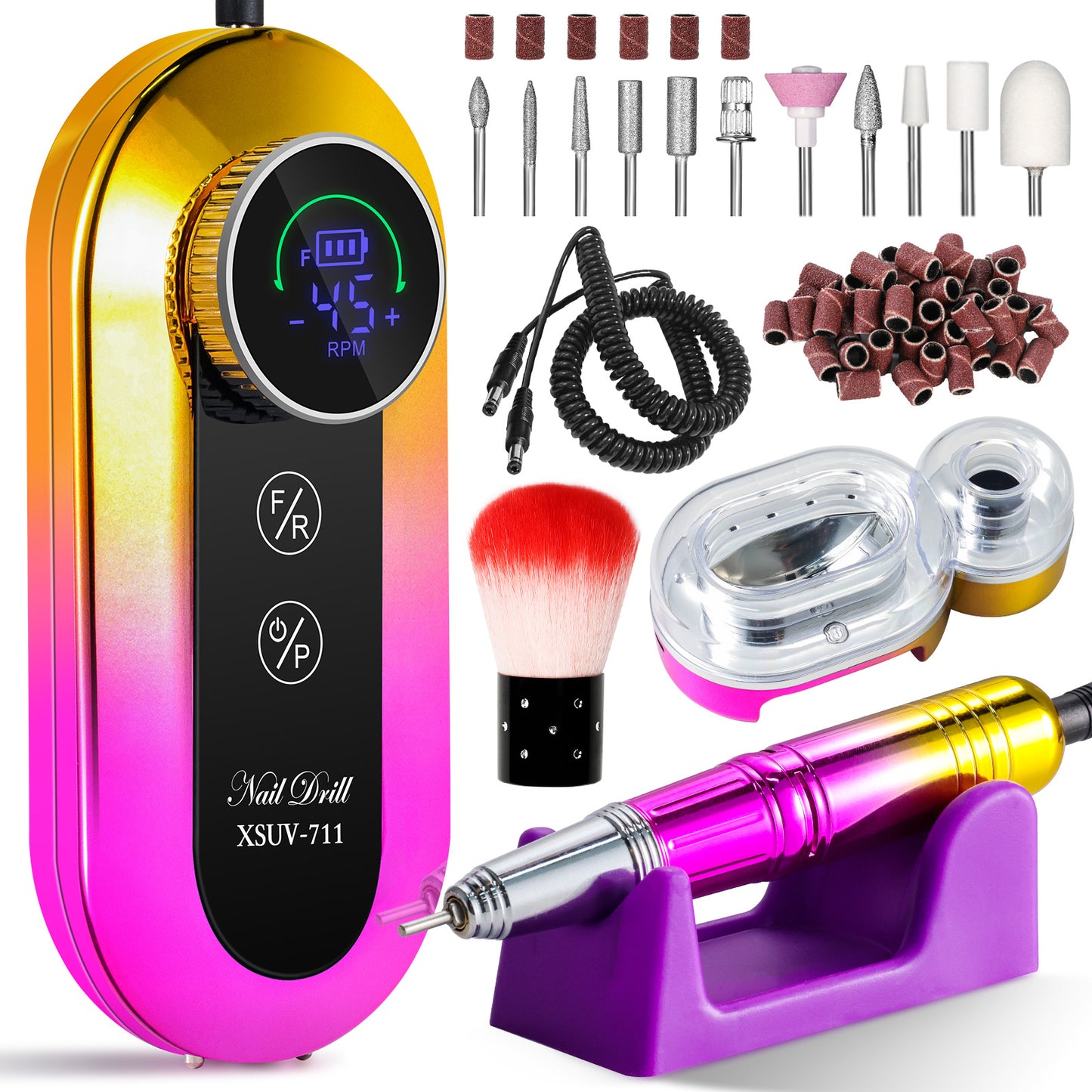 US Local 45000RPM Professional Nail Drill Kit, Nail Polishing Machine Includes Polishing Head And Drill Head, Basic Nail Tool Kit. Nail File Machine Kit Used For Removing Acrylic Gel Nails During Polishing, Be