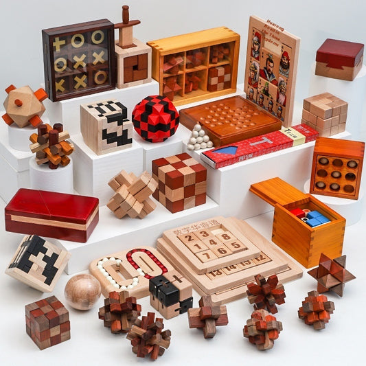 Children's Educational Intelligence Unlock Toy Wooden Cube Flat Ball Maze Game Burr Puzzle