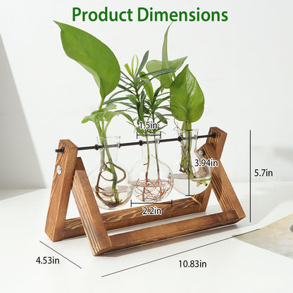 US Local 1Pc Desktop Glass Planter Bulb Plant Terrarium With Wooden Stand Air Planter Glass Vase Metal Swivel Plant Vase For Hydroponics