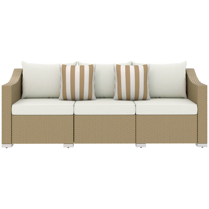 US Local Rattan Wicker 3 Seater Patio Couch With Cushions, 2 Throw Pillows, Outdoor Furniture Rattan Sofa, Cream White