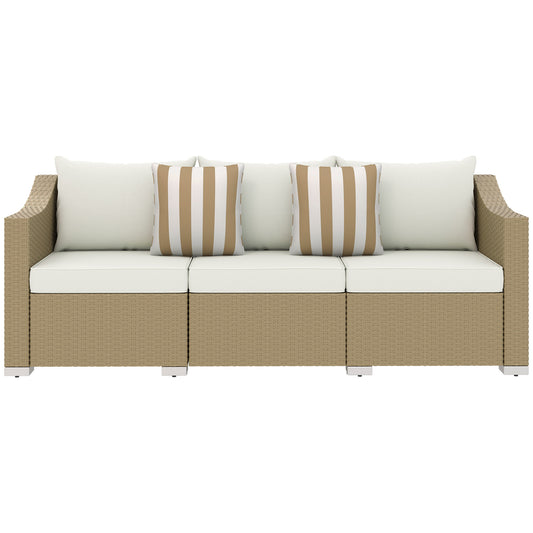 US Local Rattan Wicker 3 Seater Patio Couch With Cushions, 2 Throw Pillows, Outdoor Furniture Rattan Sofa, Cream White