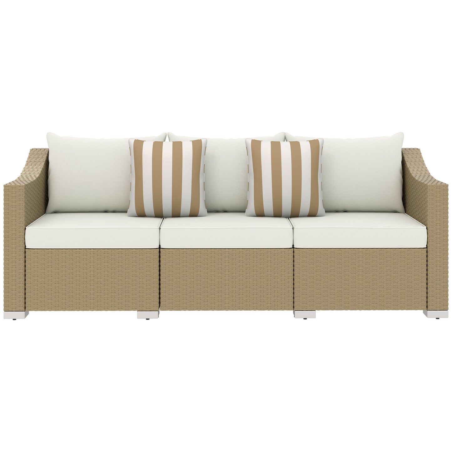 US Local Rattan Wicker 3 Seater Patio Couch With Cushions, 2 Throw Pillows, Outdoor Furniture Rattan Sofa, Cream White