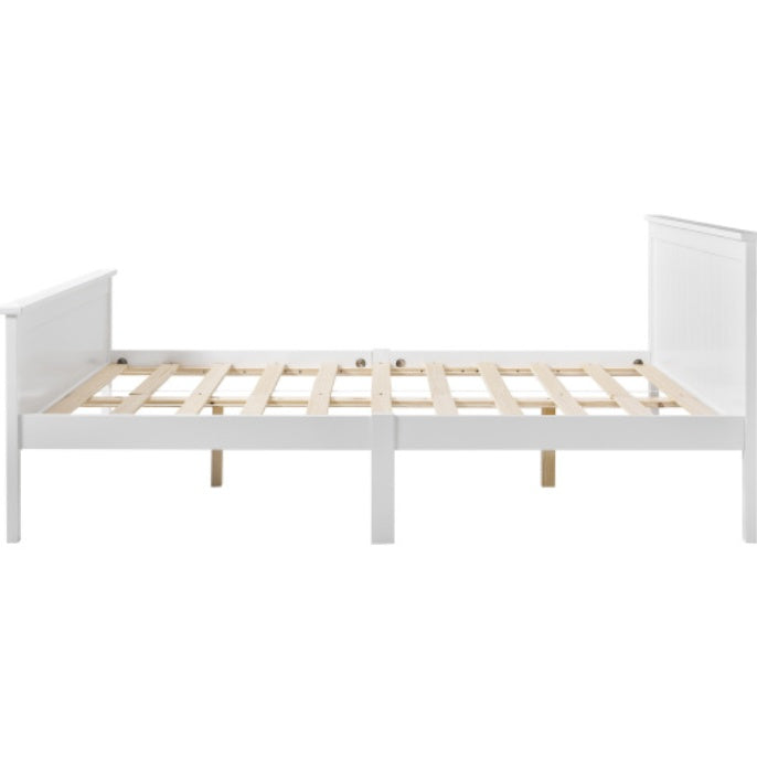 UK Local Wooden Bed Frame With Headboard And Footboard, Pine Wood Bed For Kids Bedroom, Ivory