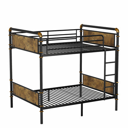 US Loccal Double Bed Plus Double Bed Plus Metal Bunk Bed, Industrial Grade Detachable Bunk Bed With Safety Railing, Suitable For Teenagers, Black