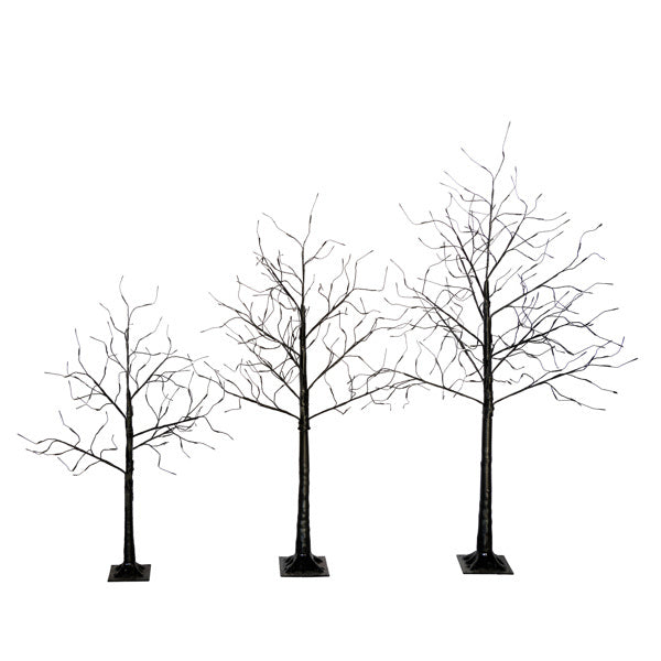 Set Of 3 Halloween Ghost Trees With Purple Lights, 4 Feet, 5 Feet, And 6 Feet, Black Glowing Trees For Halloween Decoration