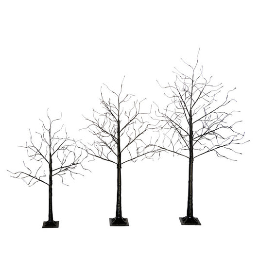 Set Of 3 Halloween Ghost Trees With Purple Lights, 4 Feet, 5 Feet, And 6 Feet, Black Glowing Trees For Halloween Decoration