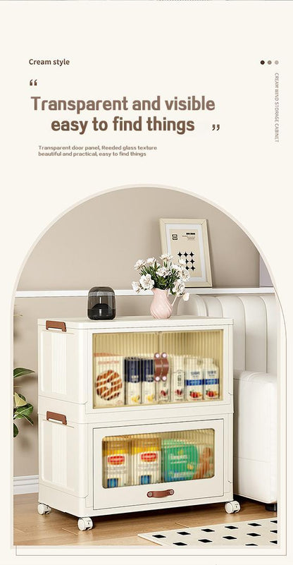 US Local Baby Safety Transparent Opening Lid Indoor Home Decoration Storage Cabinet With Wheels
