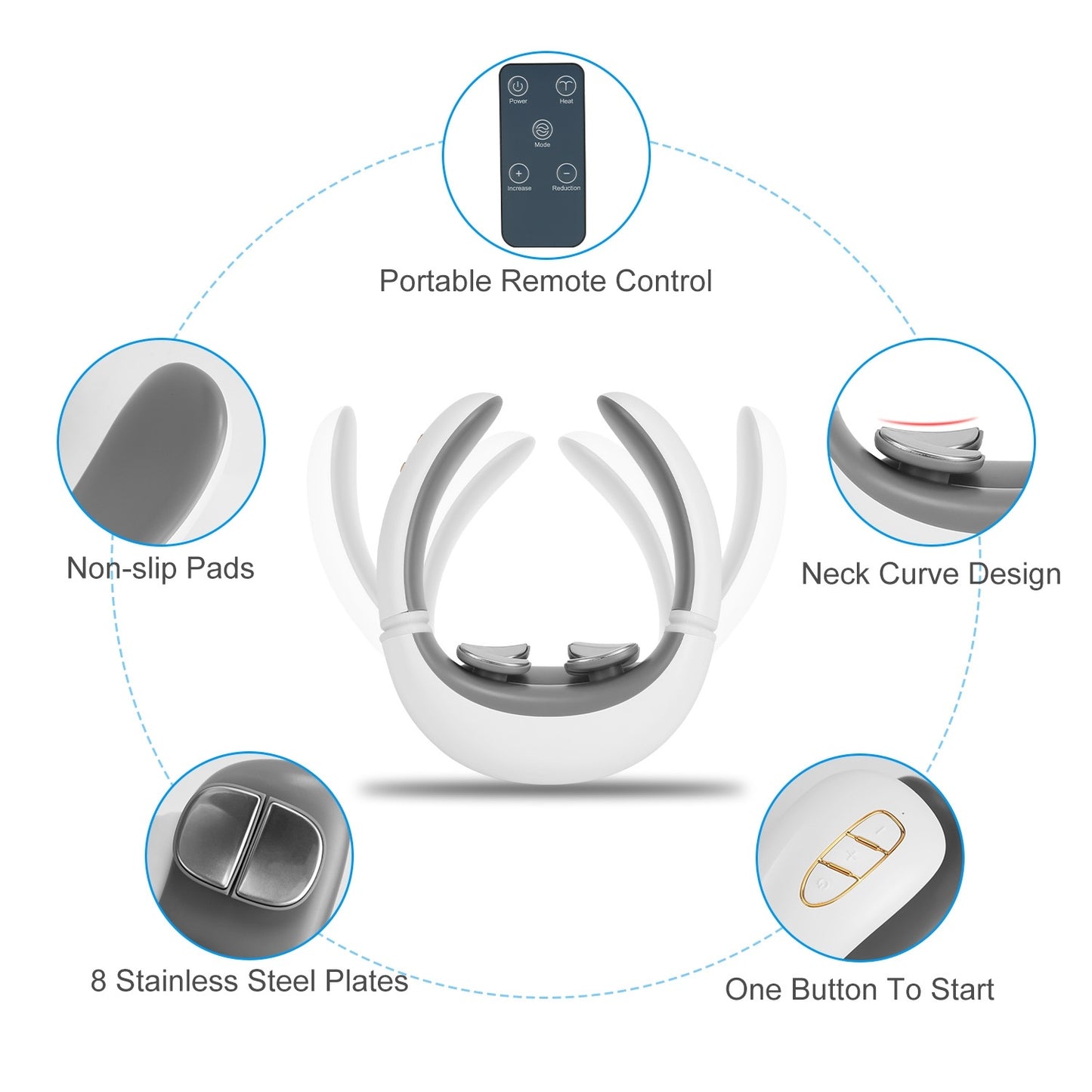 US Local 1 Set 8 Head EMS Neck Massager With Heat Cordless Cervical Neck Massager EMS Neck Massager With 6 Modes 15 Intensity Levels Remote Control