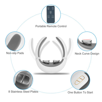 US Local 1 Set 8 Head EMS Neck Massager With Heat Cordless Cervical Neck Massager EMS Neck Massager With 6 Modes 15 Intensity Levels Remote Control