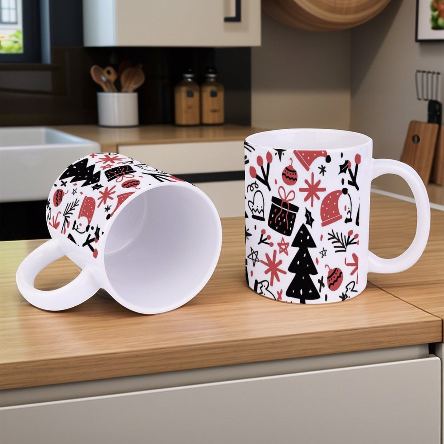 POD US Local White mug with full print, Christmas Hat, Tree 0021