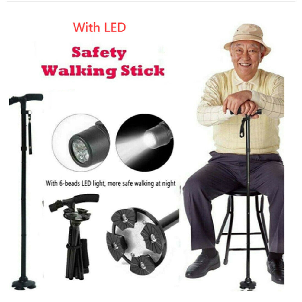 UK Local Folding LCD Walking Stick Cane With Flashlight For Senior Aluminium Travel Hiking Cane Trekking Pole Crutch Handle Strap 5 Gears