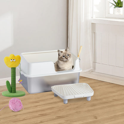 US Local Stainless Steel With Plastic, Buckle Style With Shovel, Foot Pad, White Litter Box