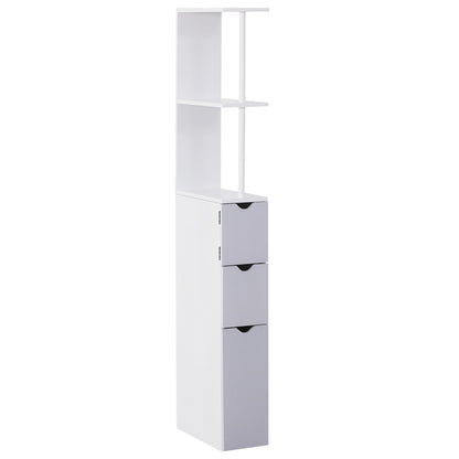 US Local 55  Tall Bathroom Cabinets, Narrow Storage Cabinet Freestanding Linen Tower With 2 Tier Shelf And Drawers, White