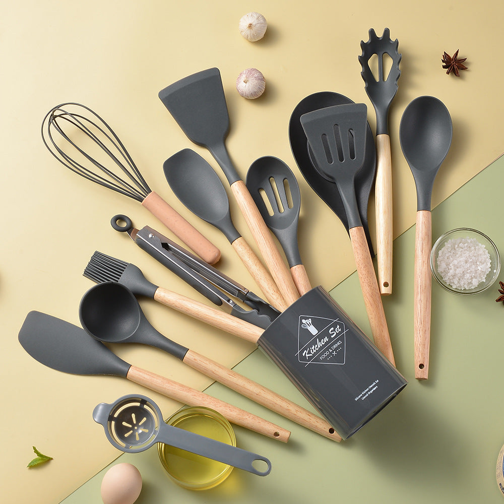 US Local Silicone Kitchenware With Wooden Handle