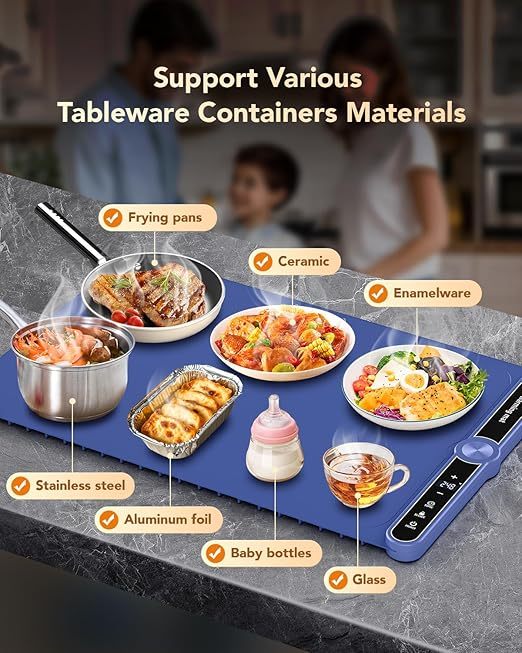 UK Local Foldable Heating Plate Mat Portable Keep Food Warm Electric Warming Mat For 8 Dishes With Time Setting