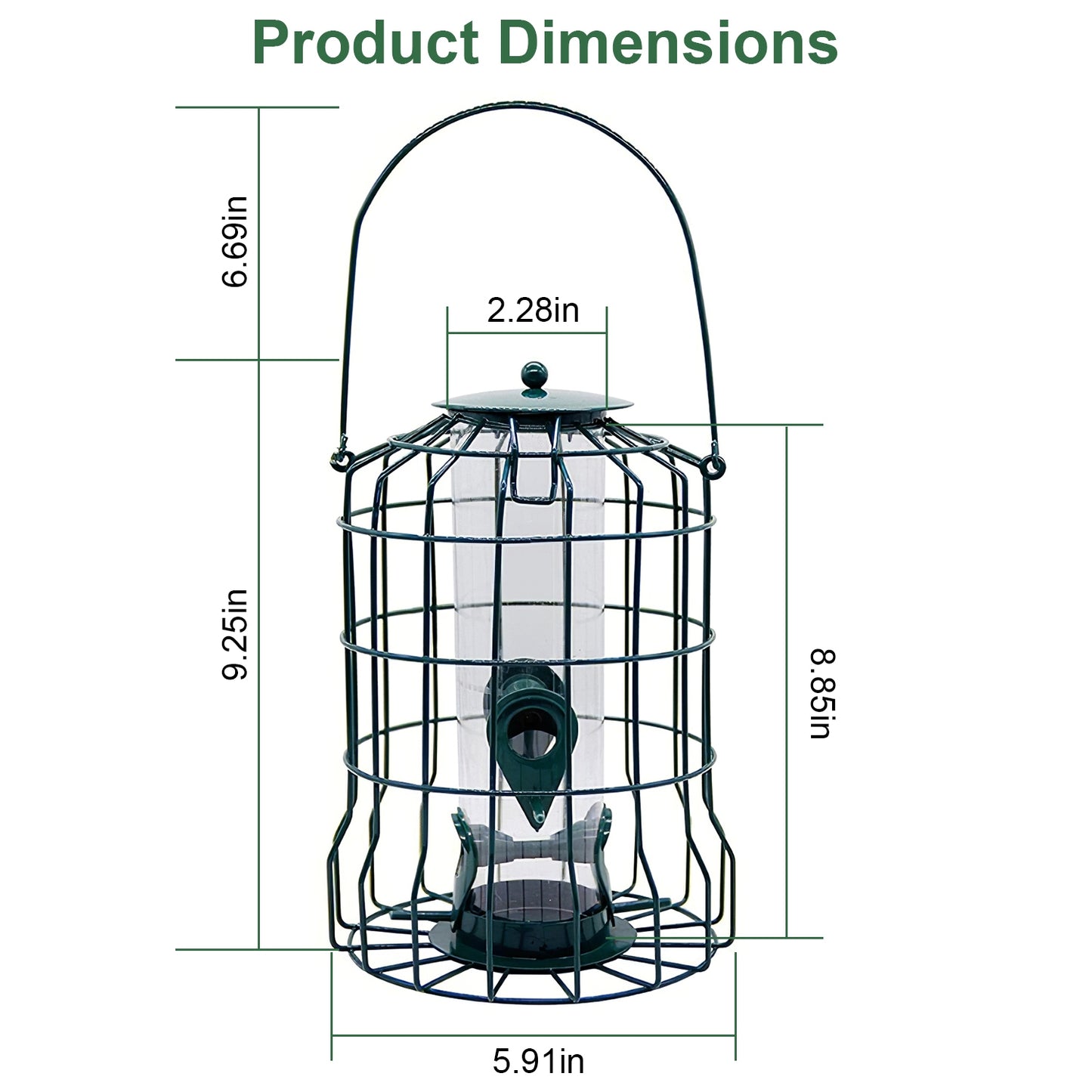 US Local 1Pc Outdoor Wild Bird Feeder Squirrel-Proof Chew-Proof Metal Hanging Seed Feeder With 4 Feeding Port For Small Songbirds