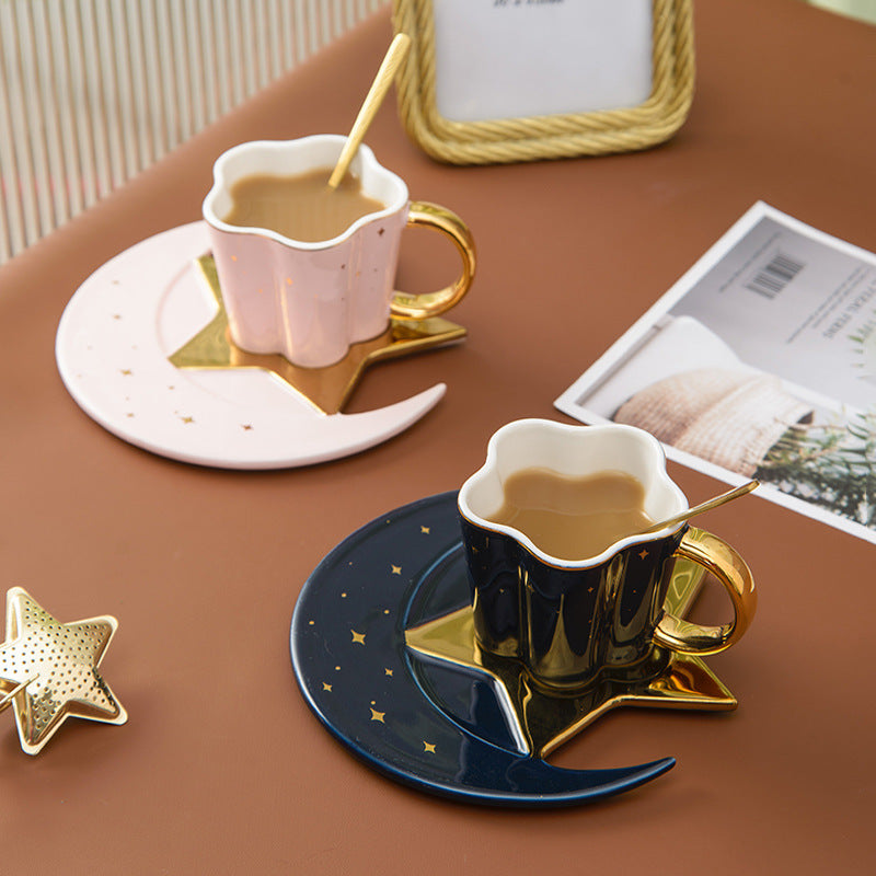 US Local Creative Ceramic Cup With Star And Moon Saucer