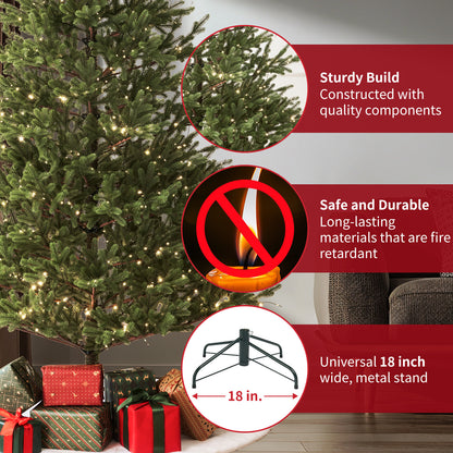 US Local Balsam Fir Heritage 7.5ft Christmas Tree Pre-Lit Artificial Full With 3,941 Branch Tips & 1,485 Low-Voltage Warm LED Lights, Foldable Stand & Realistic Flame-Resistant Branches