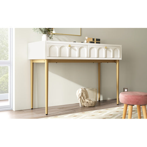 UK Local Dressing Table With 2 Drawers 76.5 Cm High ,Chest Of Drawers Bedroom Highboard White Sideboard Chest Of Drawers For Bedroom, Cream-White -H76.5 W100 D45 Cm