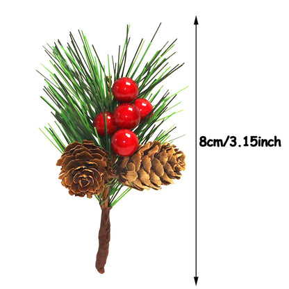 US Local 10 Pcs Christmas Artificial Pine Picks Christmas Simulation Pine Needle Fake Mini Berries Pinecones For DIY Garland Flower Arrangements Holiday Wreaths Wedding Garden Xmas Tree Decorations