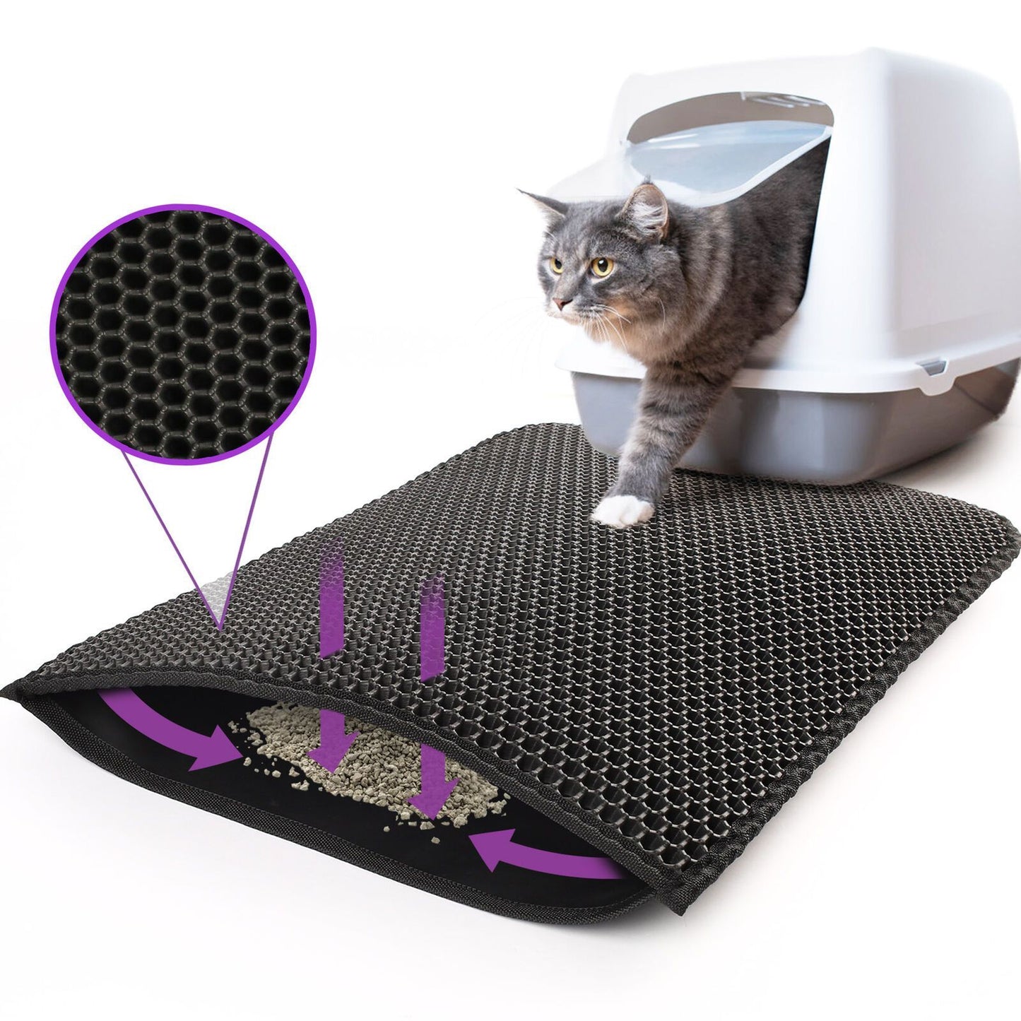 US Local Kitty Cat Litter Mat Trapping Honeycomb Double Layer Design Waterproof Double Layer EVA Cat Litter Pad Waterproof Non-slip Sand Basin Filter Kitten Dog Washable Mattress