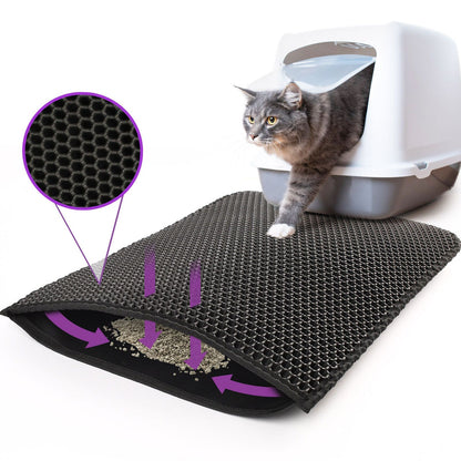 US Local Kitty Cat Litter Mat Trapping Honeycomb Double Layer Design Waterproof Double Layer EVA Cat Litter Pad Waterproof Non-slip Sand Basin Filter Kitten Dog Washable Mattress