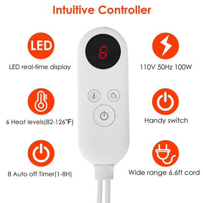 US Local 1 Pc Electric Heated Flannel Throw Heated Blanket With 6 Heat Settings 1-8 Hours Auto Off Washable For Home Office Usage 59x50in