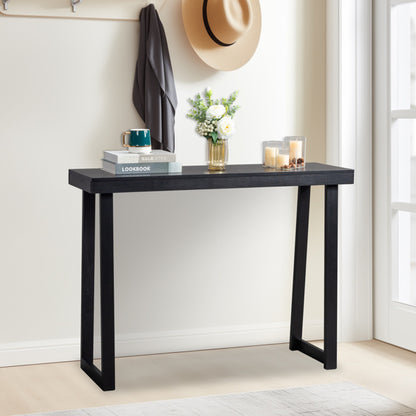 US Local Black Trapezoidal Leg Tabletop With Edge Pine Entrance Table