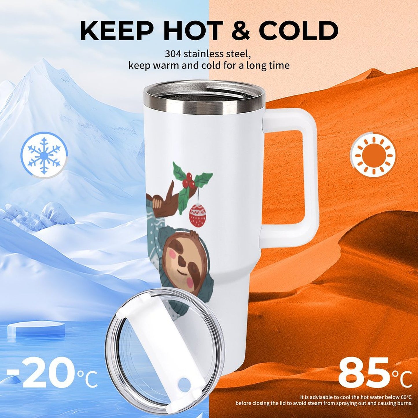 PHDT00342 POD US Local Tumbler 40 oz Large Capacity Car Cup Christmas, Sloth