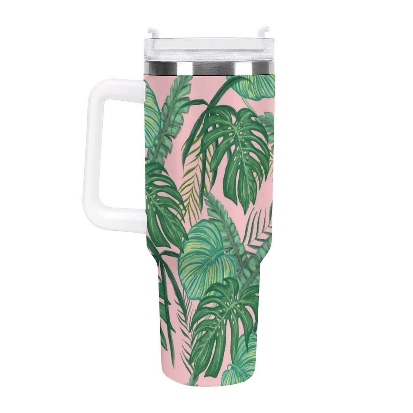 PHDT00047 POD US Local Tumbler 40 oz Large Capacity Car Cup Tropical, Monstera, Pink, Greenery