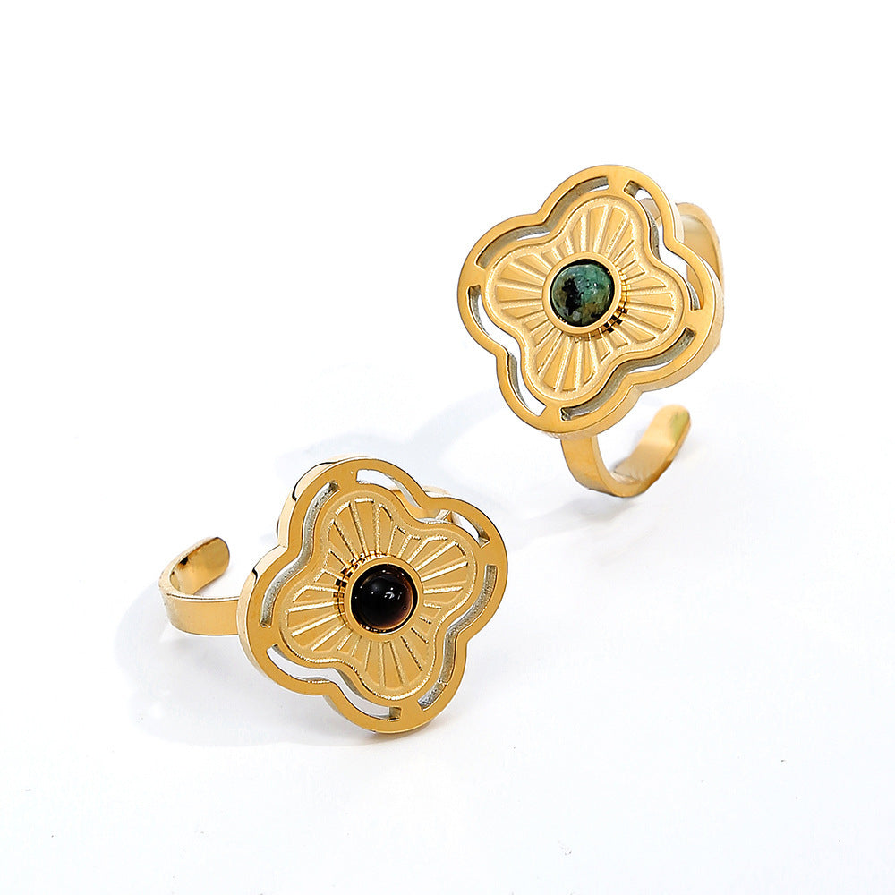 European And American Natural Stone Tiger-shaped Stone Non-fading 18K Gold Plating Simple Versatile Opening Ring