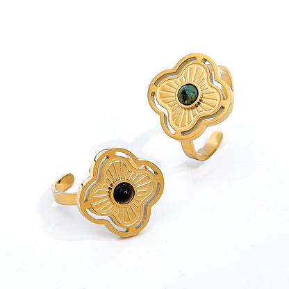European And American Natural Stone Tiger-shaped Stone Non-fading 18K Gold Plating Simple Versatile Opening Ring