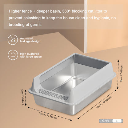 US Local Oversized Stainless Steel Litter Box, Semi-enclosed Splash-proof And Leak-proof Design, Removable Lid, Suitable For Big Cats, And More