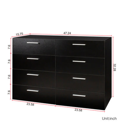US Local Black Particleboard Eight Drawer Cabinet