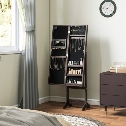 UK Local HOMCOM Freestanding Mirrored Jewellery Storage Cabinet - Dark Brown