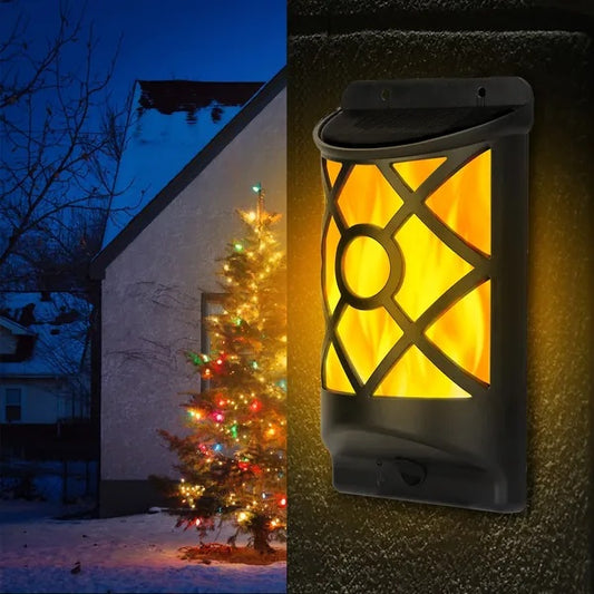 US Local Flame Solar Lights Outdoor 96 LEDs Waterproof Flickering Flame Wall Mount Lamp Auto On Off