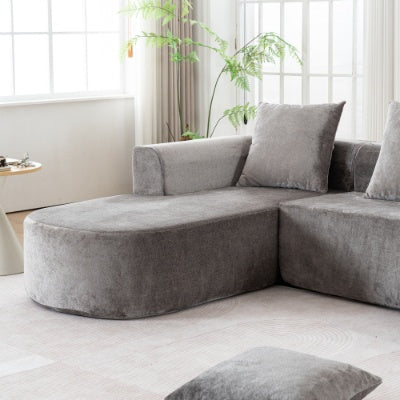 US Local Modular Sectional Sofa With L-Shape Chaise,Cloud Sectional Modern Sleeper Couch With Deep Seat,Sponge Compression Sofas No Assembly Required   Grey-Corduroy Fabric