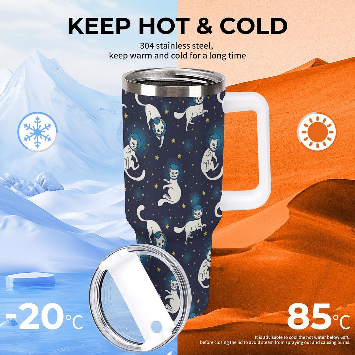 PHDT00455 POD US Local Tumbler 40 oz Large Capacity Car Cup Starry Sky, Cat, Universe