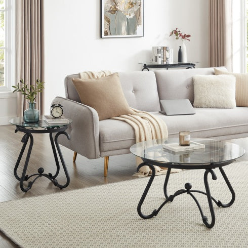 US Local Suitable For Living Room 2-piece Tempered Glass Surface Coffee Table Set