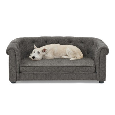 US Local Pet Sofa With Arc-shaped Backrest And Armrests, Contemporary Rectangular Pet Sofa Crafted From Breathable Linen Cozy Soft Cushion Dog Sofa